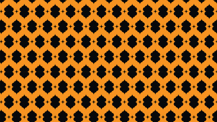 Elegant Black Quatrefoil Pattern on Orange Background Seamless Repeat Design for Textiles and Wallpapers Modern Aesthetic