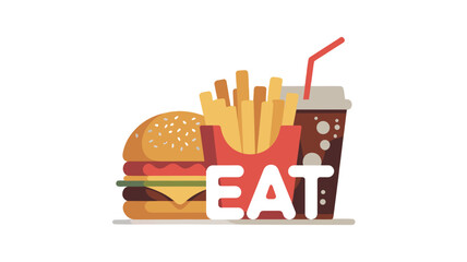 A visually appealing illustration of fast food including a burger, french fries, and a drink.