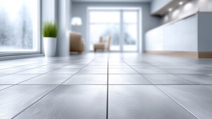 Modern interior showcasing sleek tiled flooring in a bright living space