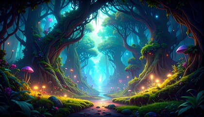 Enchanting, vibrant forest path