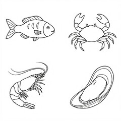Fototapeta premium icons sea creatures sketch 
