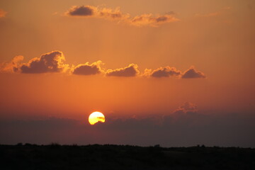 A desert landscape at the Love Lakes in the United Arab Emirates at sunset
