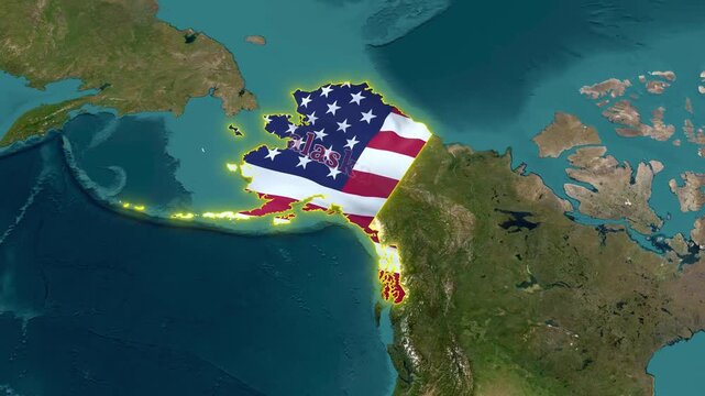 4K Animated Map of Alaska with Borders and Geography