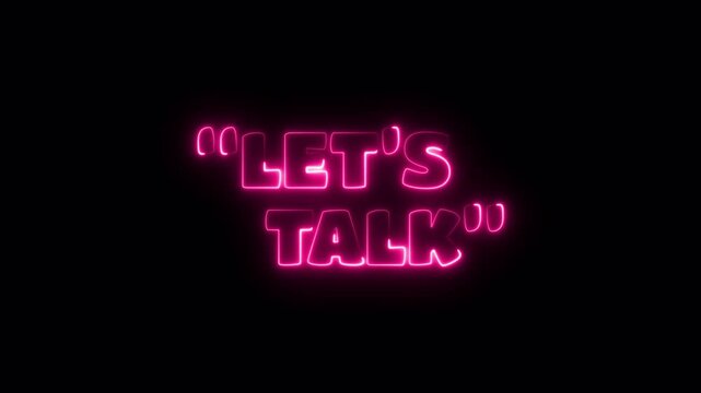 "Let's Talk" Glowing Pink Neon Sign, Communication Concept for Social Media, Discussions on transparent background