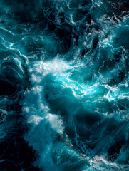 Obraz premium Turbulent ocean waves with swirling motion and deep blue hues