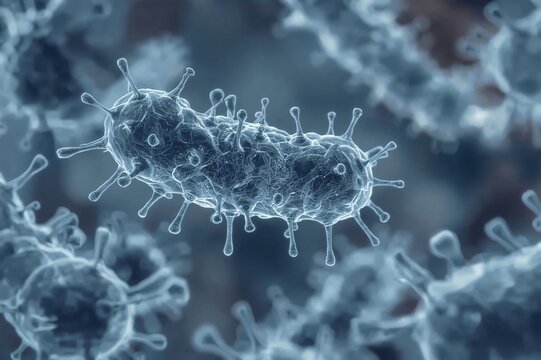 Close-up view of complex bacteria structures under a microscope.