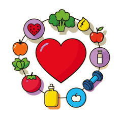 Wellness and Nutrition Flat Vector with Heart and Health Elements