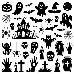 Halloween Icons and Elements Set Classic Halloween Black Silhouette Collection.eps