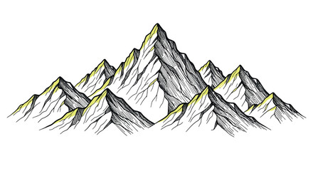 Mountain range peaks drawing scenic landscape view