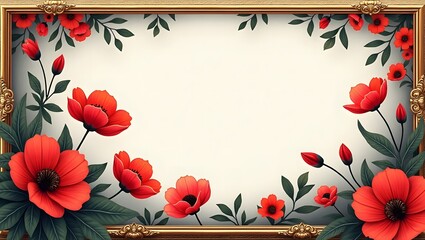 Floral frame with red flowers white background