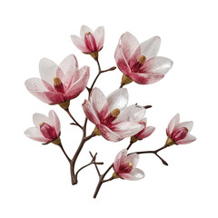Obraz premium Beautiful magnolia flowers crafted from glass in pink hues, displayed on a branch, copy space 