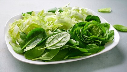 fresh leafy greens spinach chopped romaine lettuce and shredded cabbage