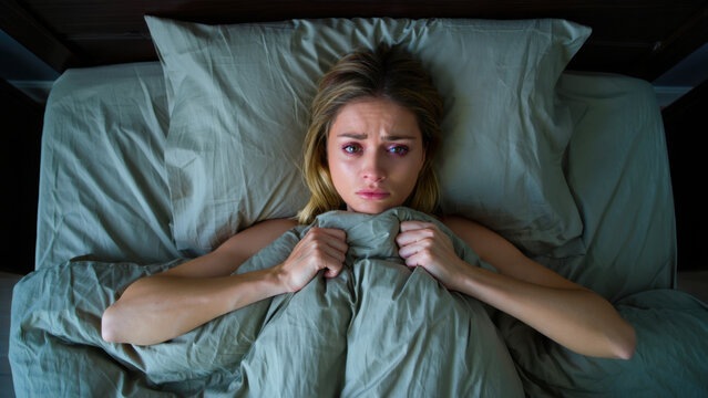 Sleepless night, anxiety in bed, emotional insomnia, real life moment, nighttime fear, vulnerable expression, raw emotion, late night thoughts, frazzled aesthetic