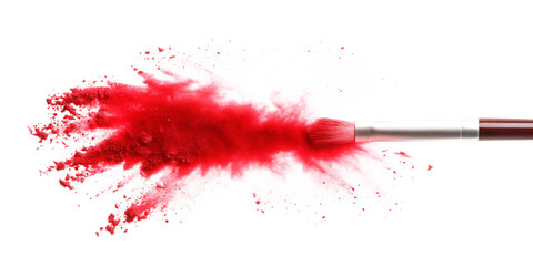 Crimson powder explosion makeup brush isolated on a transparent background