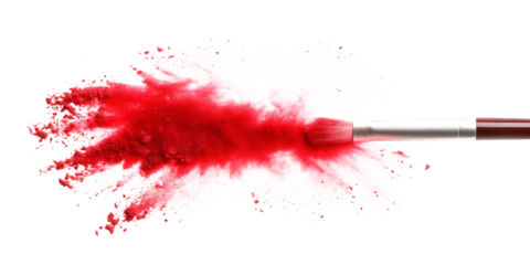 Crimson powder explosion makeup brush isolated on a transparent background