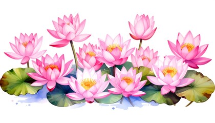 Pink lotus flowers in a watercolor style