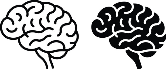 Detailed Black and White Vector Illustrations of Human Brain for Medical, Educational, Scientific, and Anatomical Design, Learning, and Research Projects
