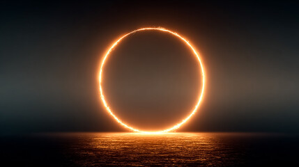 Obraz premium Glowing ring reflects on water. Abstract background for design, science, technology, web use, marketing, and futuristic themes.