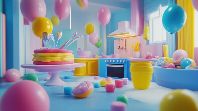 Colorful kitchen party scene