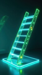 A glowing green ladder decoration illuminated against a dark background at night. backdrop