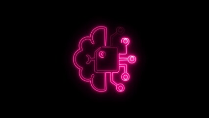 Neon pink outline of brain with integrated circuit chip on black background mind intelligence