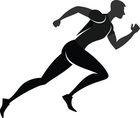 Athletic male runner silhouette in motion isolated on white background