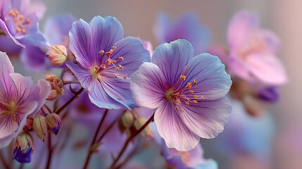 Purple Wildflowers Bloom with Soft Focus. Use for spring designs, marketing, or backgrounds.