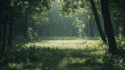 Obraz premium Misty forest clearing