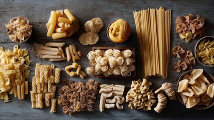 Fototapeta premium Varied Pasta Collection: An Assortment of Italian Dry Pasta Shapes