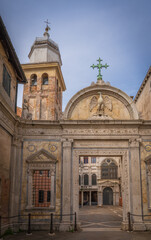 Historic Venetian church gate with sculptures