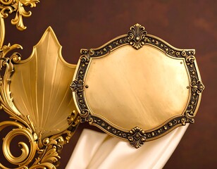 Ornate gold plaque on a backdrop