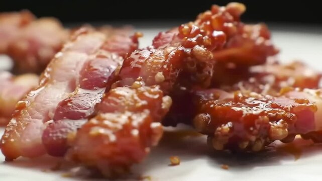 Close-up of glazed bacon slices