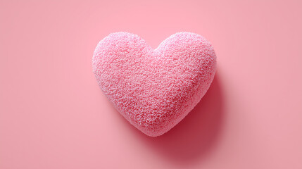Fototapeta premium Pink fluffy heart shape on soft background.