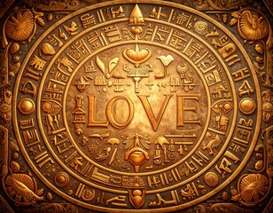 Ornate golden circular design with the word LOVE