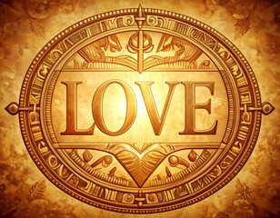 Ornate golden emblem with the word "LOVE
