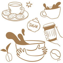 Coffee, doodle illustration, elements for coffeeshop
