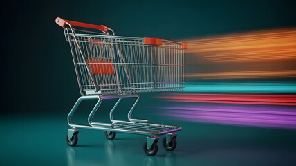 Shopping Cart with Motion Light Trails – Retail and E-Commerce Concept for Fast Delivery, Online Shopping, and Digital Retail Growth