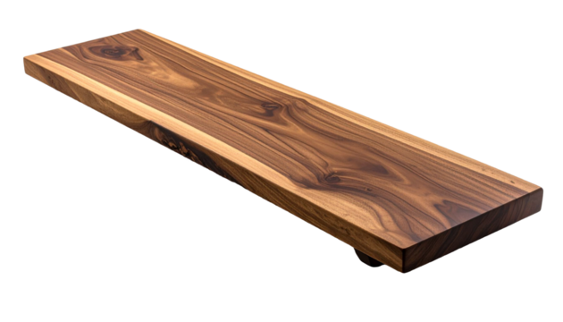 Rectangular wooden shelf made from natural wood with transparent background
