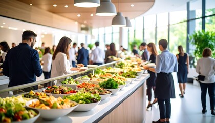 Business people at a large buffet lunch