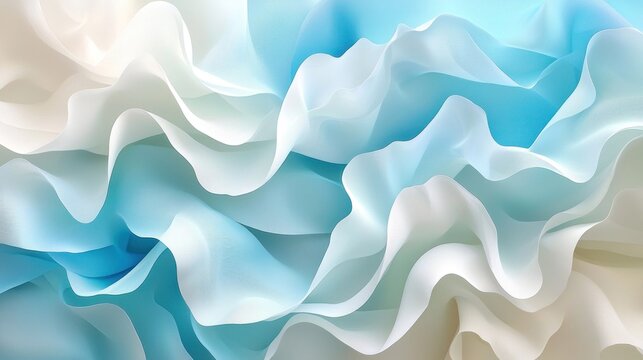 Delicate, flowing fabric in shades of light blue and cream.  Soft, ruffled layers