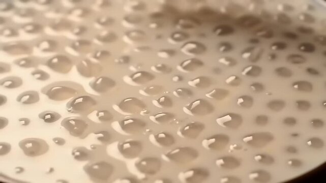 Close-up of tapioca pearls in a creamy liquid