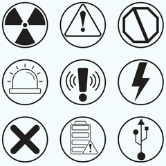 set of vector icons for web. Modern alert warning notification symbol with various color options for digital interfaces and design projects