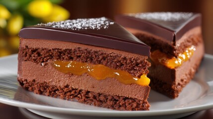Obraz premium Decadent Chocolate Cake with Apricot Filling