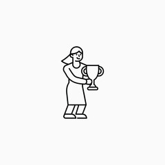 Woman holding a trophy on white background winner champion