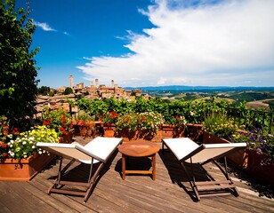 Obraz premium Panoramic rooftop terrace overlooking a Tuscan town
