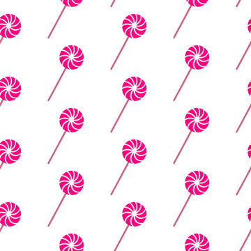 Christmas candy seamless pattern with pink swirl lollipop in festive design. Cute holiday lollipop background for sweet winter mood. Decorative Christmas lollipop illustration for wrapping, gift