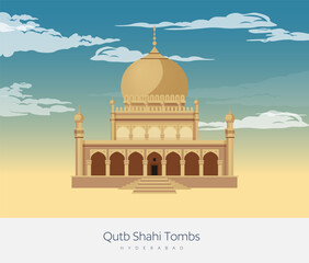 Qutb Shahi Tombs - Ibrahim Bagh - Hyderabad - Stock Illustration