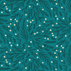 Elegant Winter Foliage Seamless Pattern with Berries