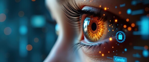 Futuristic Eye with Digital Overlay Representing Biometric Security and Technology