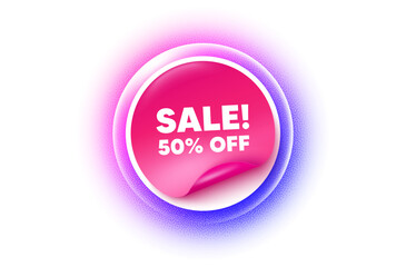 Sale sticker purple gradient. Paper offer price tag. Sale 50 percent off discount. Promotion price offer sign. Retail badge symbol. Sticker label. Grain dots effect. Vector